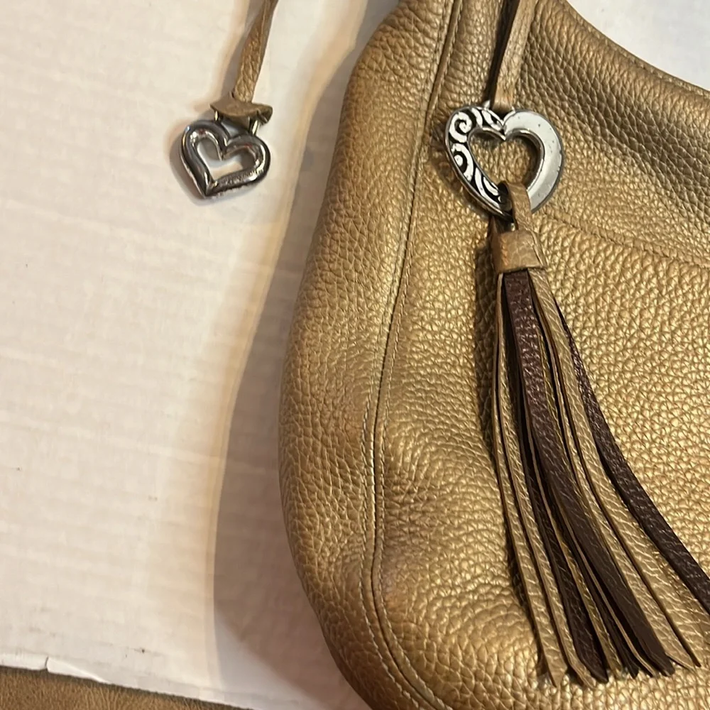 Brighton Hobo Barbados handbag, bronze, brown, pebbled, leather braided purse.